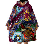 Personalised Broncos NAIDOC Week 2024 Wearable Blanket Hoodie Australia Aboriginal Dot Painting