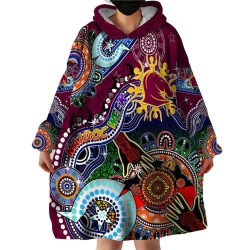 Personalised Broncos NAIDOC Week 2024 Wearable Blanket Hoodie Australia Aboriginal Dot Painting