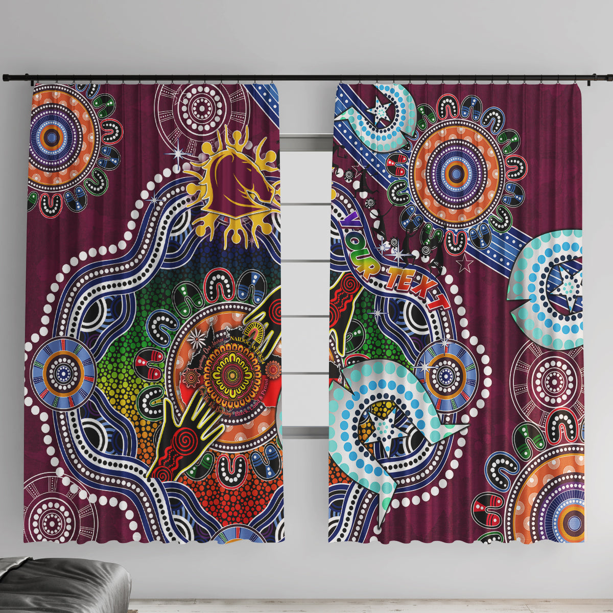 Personalised Broncos NAIDOC Week 2024 Window Curtain Australia Aboriginal Dot Painting
