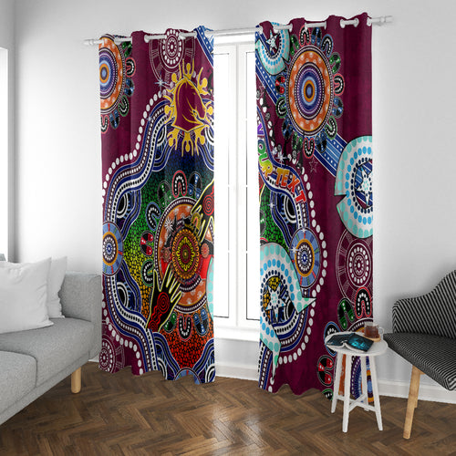 Personalised Broncos NAIDOC Week 2024 Window Curtain Australia Aboriginal Dot Painting