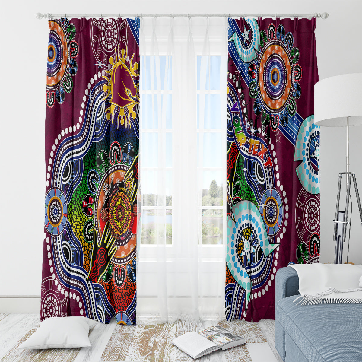 Personalised Broncos NAIDOC Week 2024 Window Curtain Australia Aboriginal Dot Painting