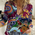 Personalised Broncos NAIDOC Week 2024 Women Casual Shirt Australia Aboriginal Dot Painting