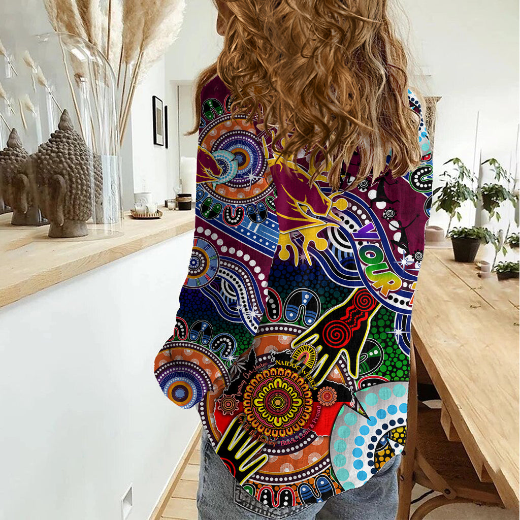 Personalised Broncos NAIDOC Week 2024 Women Casual Shirt Australia Aboriginal Dot Painting