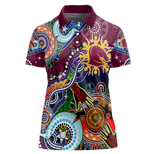 Personalised Broncos NAIDOC Week 2024 Women Polo Shirt Australia Aboriginal Dot Painting