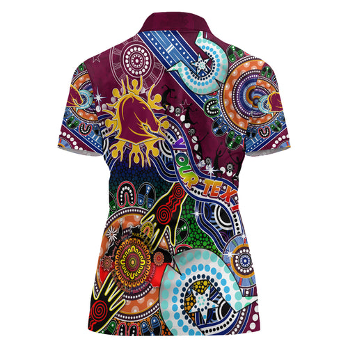 Personalised Broncos NAIDOC Week 2024 Women Polo Shirt Australia Aboriginal Dot Painting