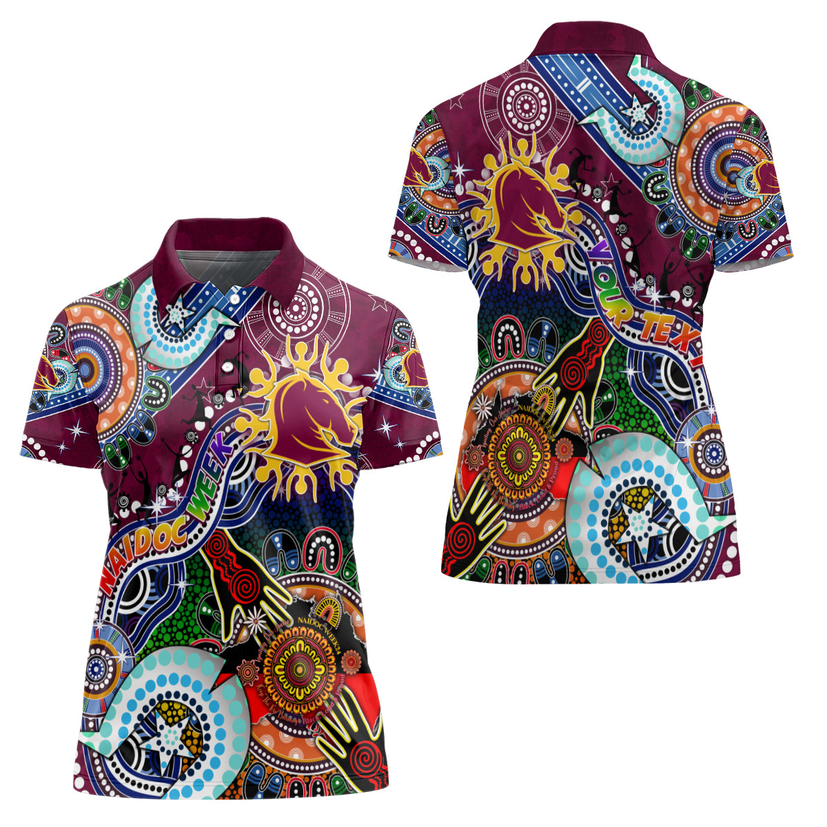 Personalised Broncos NAIDOC Week 2024 Women Polo Shirt Australia Aboriginal Dot Painting