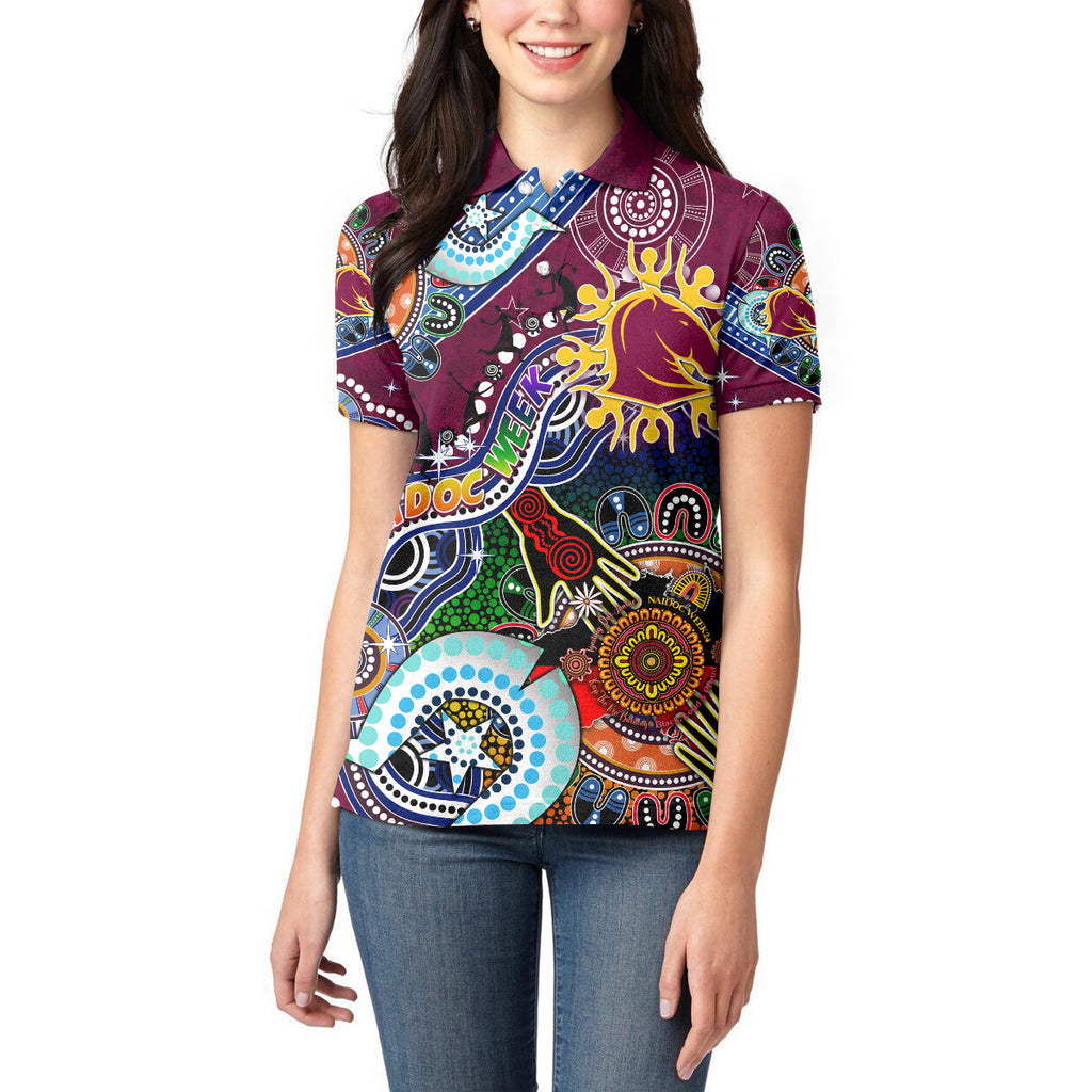 Personalised Broncos NAIDOC Week 2024 Women Polo Shirt Australia Aboriginal Dot Painting
