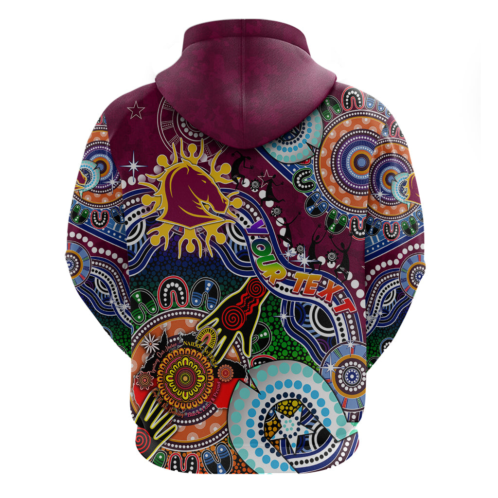 Personalised Broncos NAIDOC Week 2024 Zip Hoodie Australia Aboriginal Dot Painting