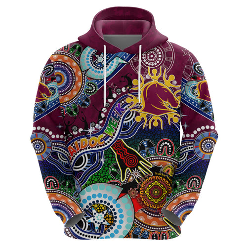 Personalised Broncos NAIDOC Week 2024 Zip Hoodie Australia Aboriginal Dot Painting