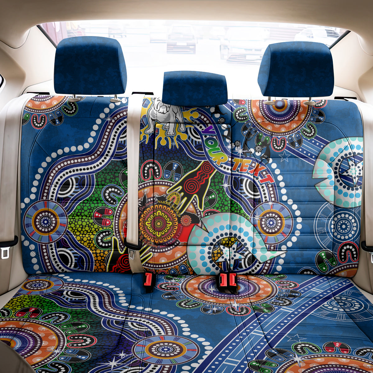 Personalised Bulldogs NAIDOC Week 2024 Back Car Seat Cover Australia Aboriginal Dot Painting