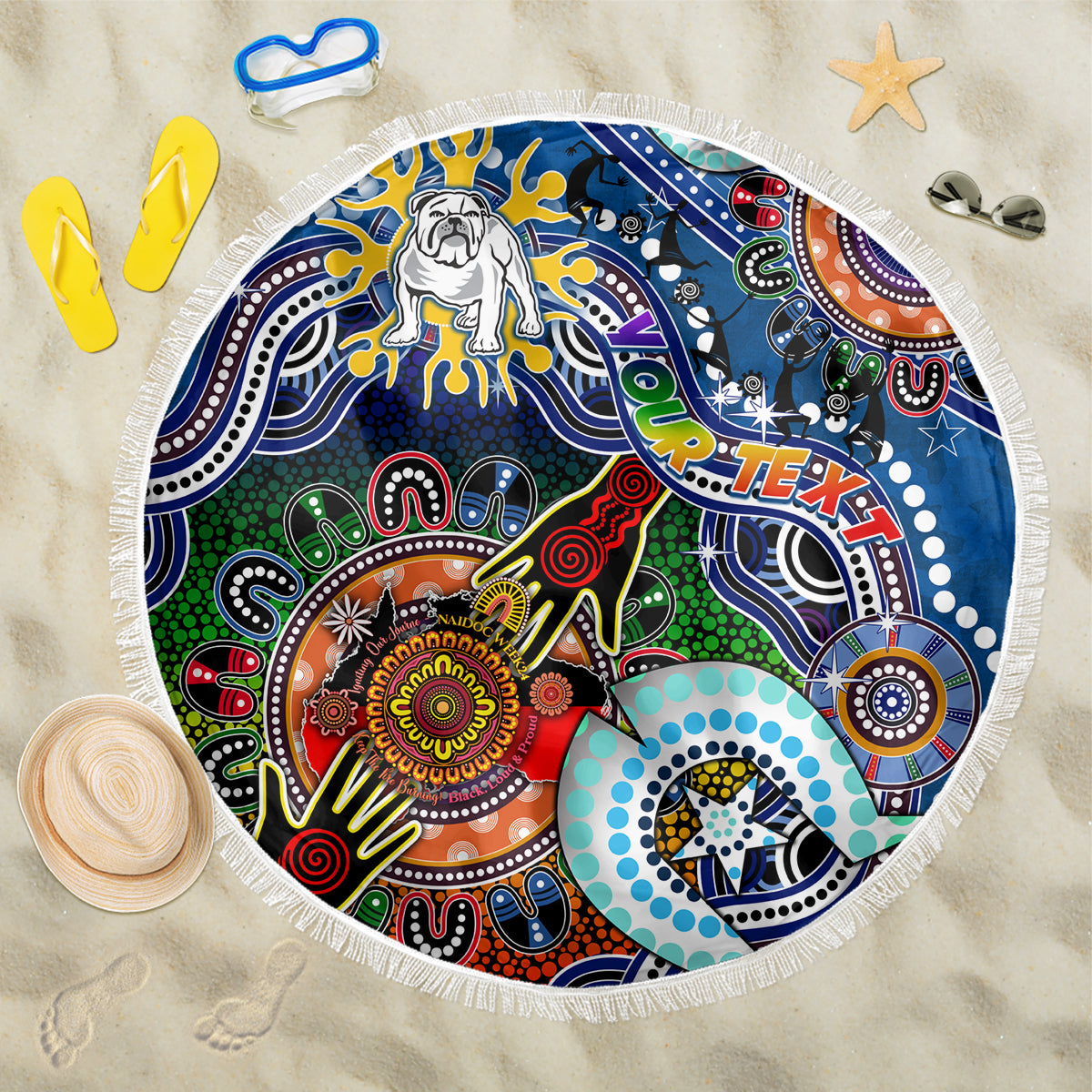 Personalised Bulldogs NAIDOC Week 2024 Beach Blanket Australia Aboriginal Dot Painting