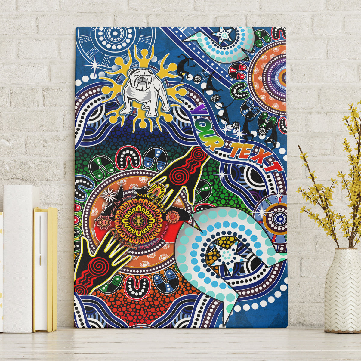 Personalised Bulldogs NAIDOC Week 2024 Canvas Wall Art Australia Aboriginal Dot Painting