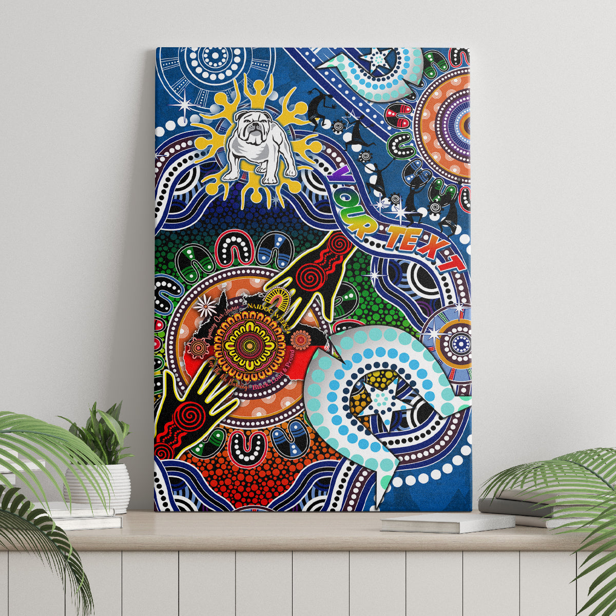 Personalised Bulldogs NAIDOC Week 2024 Canvas Wall Art Australia Aboriginal Dot Painting
