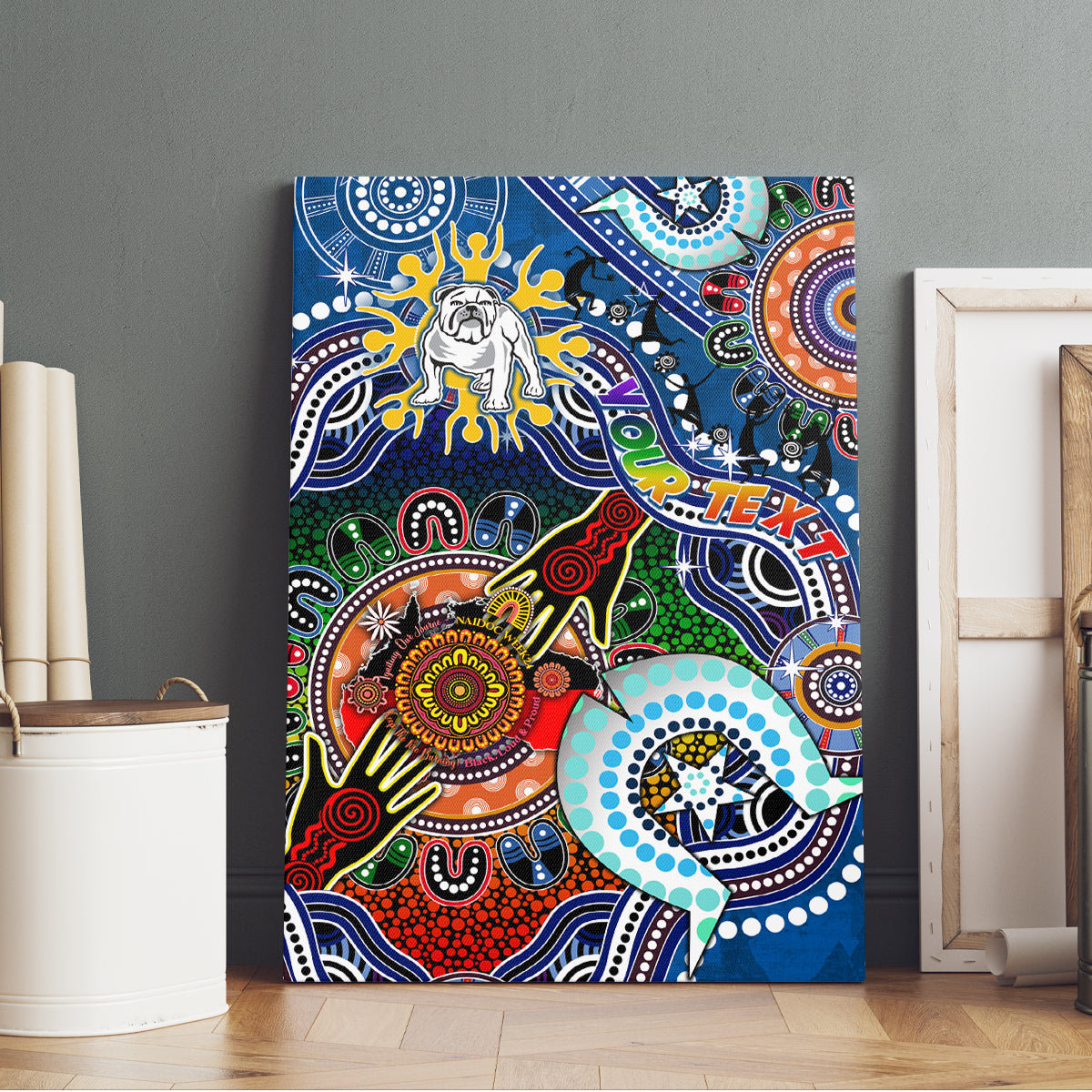 Personalised Bulldogs NAIDOC Week 2024 Canvas Wall Art Australia Aboriginal Dot Painting