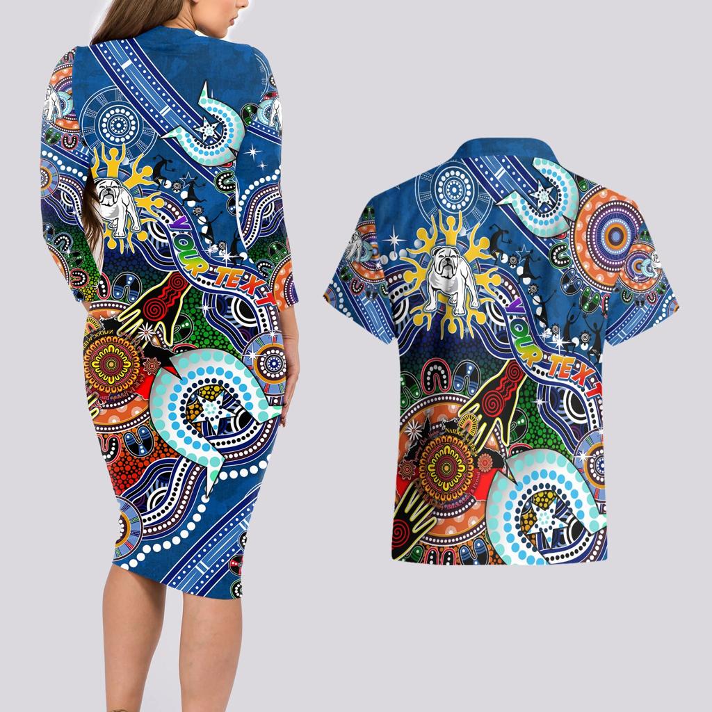Personalised Bulldogs NAIDOC Week 2024 Couples Matching Long Sleeve Bodycon Dress and Hawaiian Shirt Australia Aboriginal Dot Painting