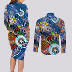 Personalised Bulldogs NAIDOC Week 2024 Couples Matching Long Sleeve Bodycon Dress and Long Sleeve Button Shirt Australia Aboriginal Dot Painting