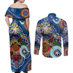 Personalised Bulldogs NAIDOC Week 2024 Couples Matching Off Shoulder Maxi Dress and Long Sleeve Button Shirt Australia Aboriginal Dot Painting