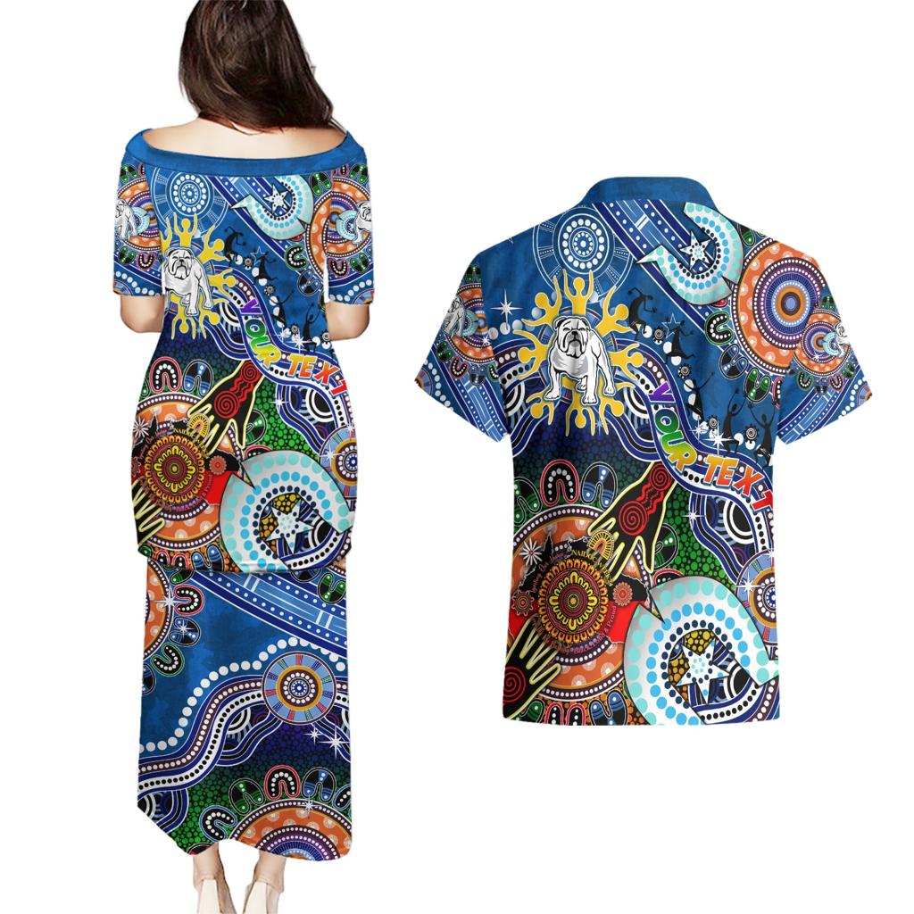 Personalised Bulldogs NAIDOC Week 2024 Couples Matching Puletasi and Hawaiian Shirt Australia Aboriginal Dot Painting