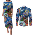 Personalised Bulldogs NAIDOC Week 2024 Couples Matching Puletasi and Long Sleeve Button Shirt Australia Aboriginal Dot Painting