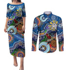 Personalised Bulldogs NAIDOC Week 2024 Couples Matching Puletasi and Long Sleeve Button Shirt Australia Aboriginal Dot Painting