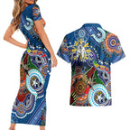 Personalised Bulldogs NAIDOC Week 2024 Couples Matching Short Sleeve Bodycon Dress and Hawaiian Shirt Australia Aboriginal Dot Painting