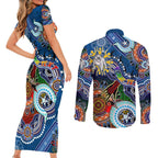 Personalised Bulldogs NAIDOC Week 2024 Couples Matching Short Sleeve Bodycon Dress and Long Sleeve Button Shirt Australia Aboriginal Dot Painting