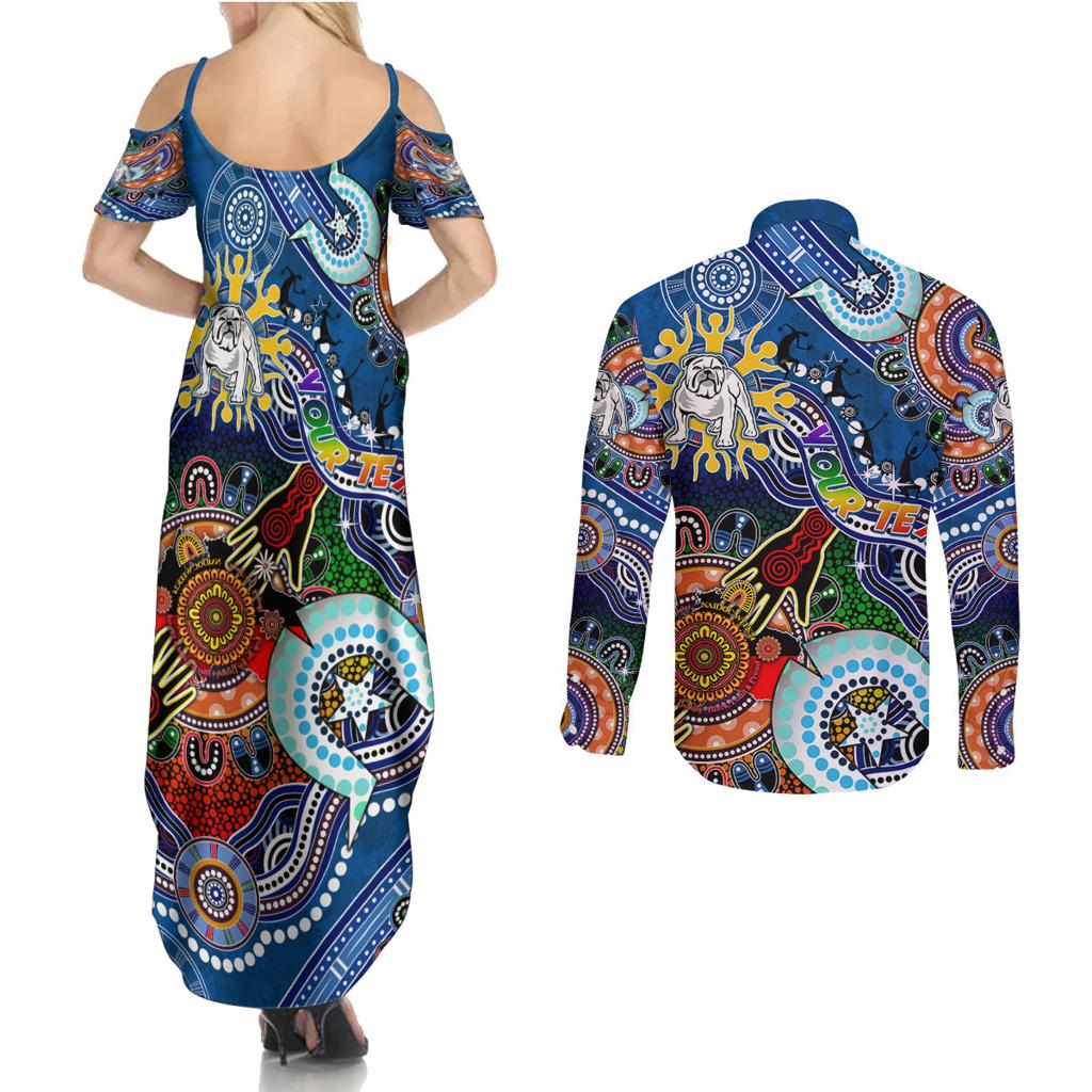 Personalised Bulldogs NAIDOC Week 2024 Couples Matching Summer Maxi Dress and Long Sleeve Button Shirt Australia Aboriginal Dot Painting