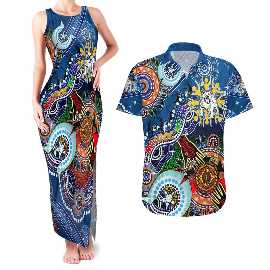 Personalised Bulldogs NAIDOC Week 2024 Couples Matching Tank Maxi Dress and Hawaiian Shirt Australia Aboriginal Dot Painting