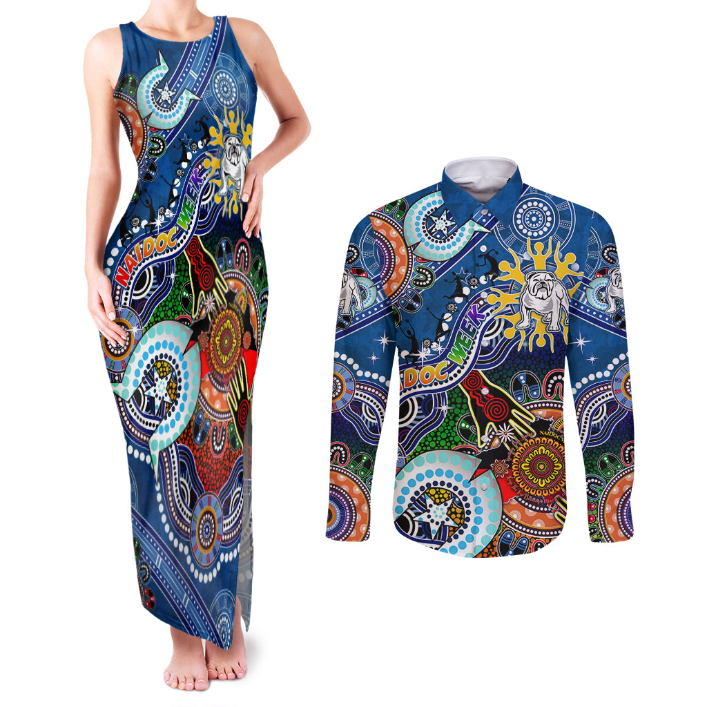 Personalised Bulldogs NAIDOC Week 2024 Couples Matching Tank Maxi Dress and Long Sleeve Button Shirt Australia Aboriginal Dot Painting