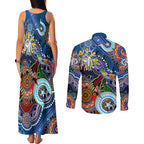 Personalised Bulldogs NAIDOC Week 2024 Couples Matching Tank Maxi Dress and Long Sleeve Button Shirt Australia Aboriginal Dot Painting
