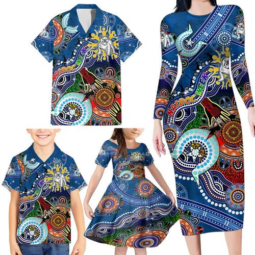 Personalised Bulldogs NAIDOC Week 2024 Family Matching Long Sleeve Bodycon Dress and Hawaiian Shirt Australia Aboriginal Dot Painting
