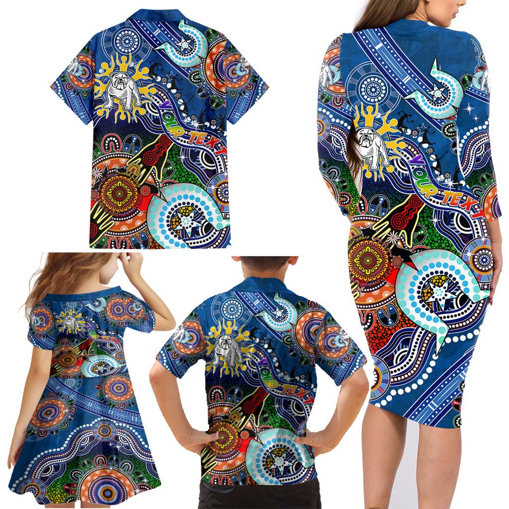 Personalised Bulldogs NAIDOC Week 2024 Family Matching Long Sleeve Bodycon Dress and Hawaiian Shirt Australia Aboriginal Dot Painting