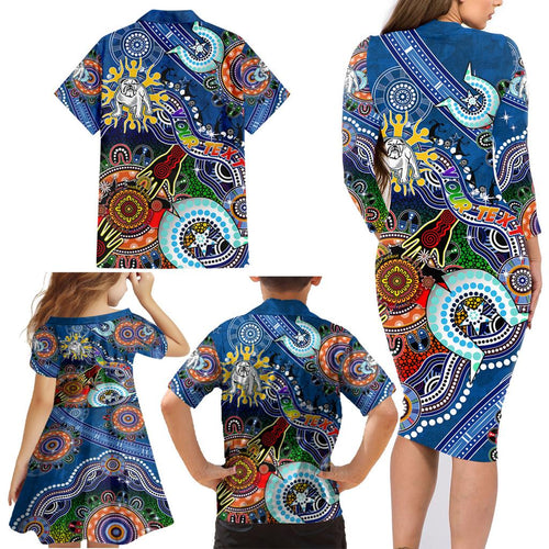 Personalised Bulldogs NAIDOC Week 2024 Family Matching Long Sleeve Bodycon Dress and Hawaiian Shirt Australia Aboriginal Dot Painting