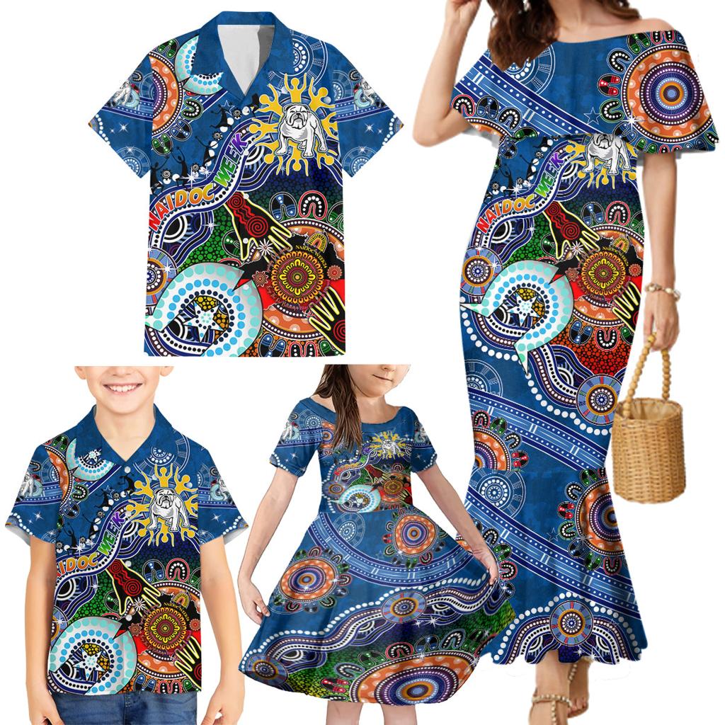 Personalised Bulldogs NAIDOC Week 2024 Family Matching Mermaid Dress and Hawaiian Shirt Australia Aboriginal Dot Painting