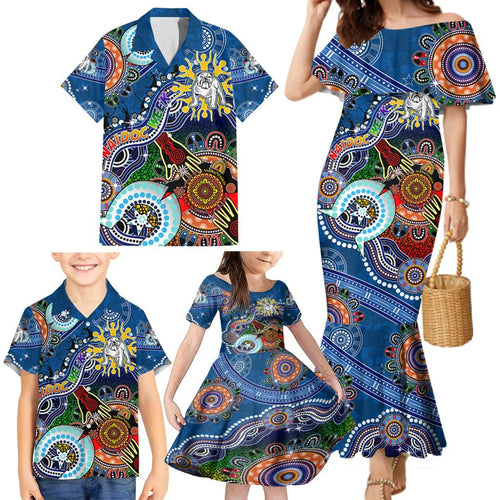 Personalised Bulldogs NAIDOC Week 2024 Family Matching Mermaid Dress and Hawaiian Shirt Australia Aboriginal Dot Painting