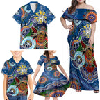 Personalised Bulldogs NAIDOC Week 2024 Family Matching Off Shoulder Maxi Dress and Hawaiian Shirt Australia Aboriginal Dot Painting