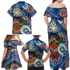 Personalised Bulldogs NAIDOC Week 2024 Family Matching Off Shoulder Maxi Dress and Hawaiian Shirt Australia Aboriginal Dot Painting