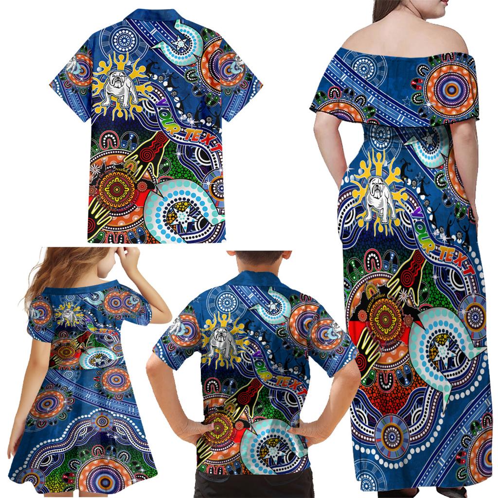 Personalised Bulldogs NAIDOC Week 2024 Family Matching Off Shoulder Maxi Dress and Hawaiian Shirt Australia Aboriginal Dot Painting