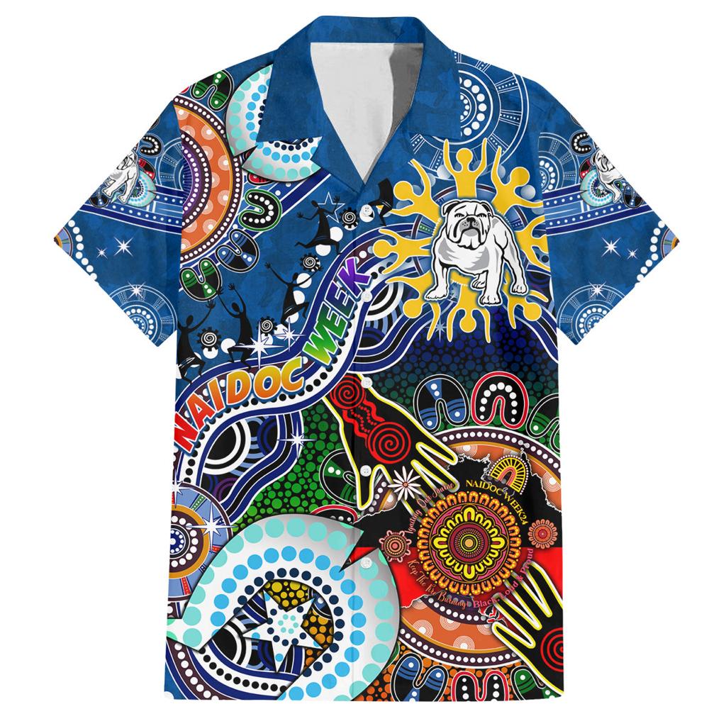 Personalised Bulldogs NAIDOC Week 2024 Family Matching Off Shoulder Maxi Dress and Hawaiian Shirt Australia Aboriginal Dot Painting