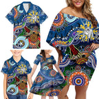Personalised Bulldogs NAIDOC Week 2024 Family Matching Off Shoulder Short Dress and Hawaiian Shirt Australia Aboriginal Dot Painting