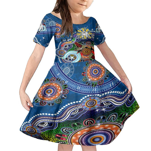 Personalised Bulldogs NAIDOC Week 2024 Family Matching Off Shoulder Short Dress and Hawaiian Shirt Australia Aboriginal Dot Painting