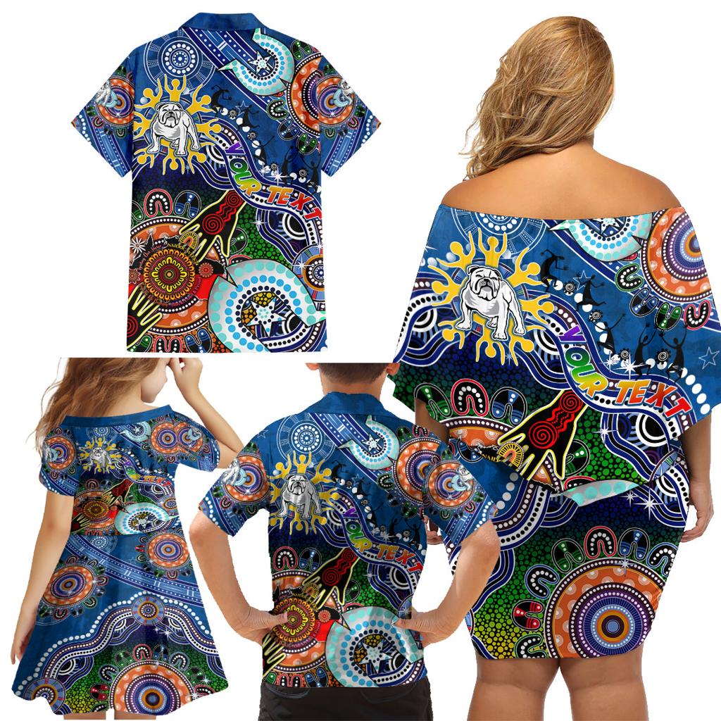 Personalised Bulldogs NAIDOC Week 2024 Family Matching Off Shoulder Short Dress and Hawaiian Shirt Australia Aboriginal Dot Painting