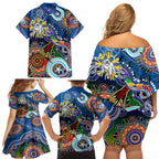Personalised Bulldogs NAIDOC Week 2024 Family Matching Off Shoulder Short Dress and Hawaiian Shirt Australia Aboriginal Dot Painting