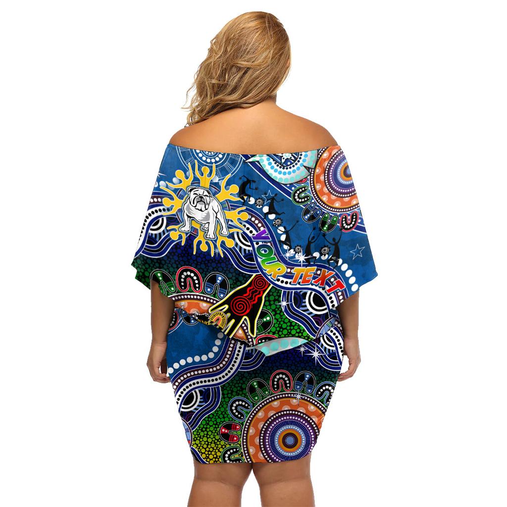 Personalised Bulldogs NAIDOC Week 2024 Family Matching Off Shoulder Short Dress and Hawaiian Shirt Australia Aboriginal Dot Painting