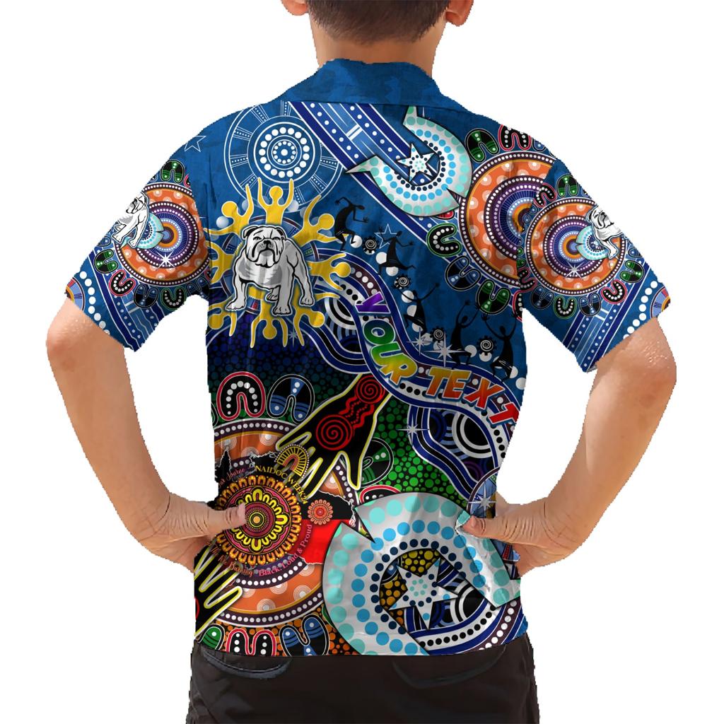 Personalised Bulldogs NAIDOC Week 2024 Family Matching Short Sleeve Bodycon Dress and Hawaiian Shirt Australia Aboriginal Dot Painting