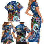 Personalised Bulldogs NAIDOC Week 2024 Family Matching Short Sleeve Bodycon Dress and Hawaiian Shirt Australia Aboriginal Dot Painting