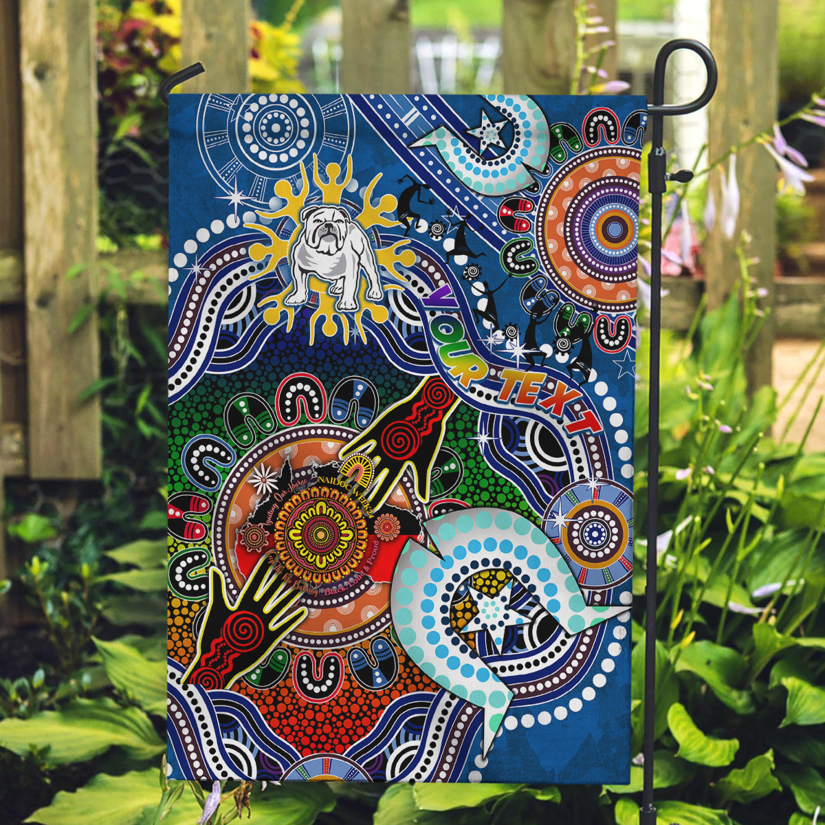 Personalised Bulldogs NAIDOC Week 2024 Garden Flag Australia Aboriginal Dot Painting