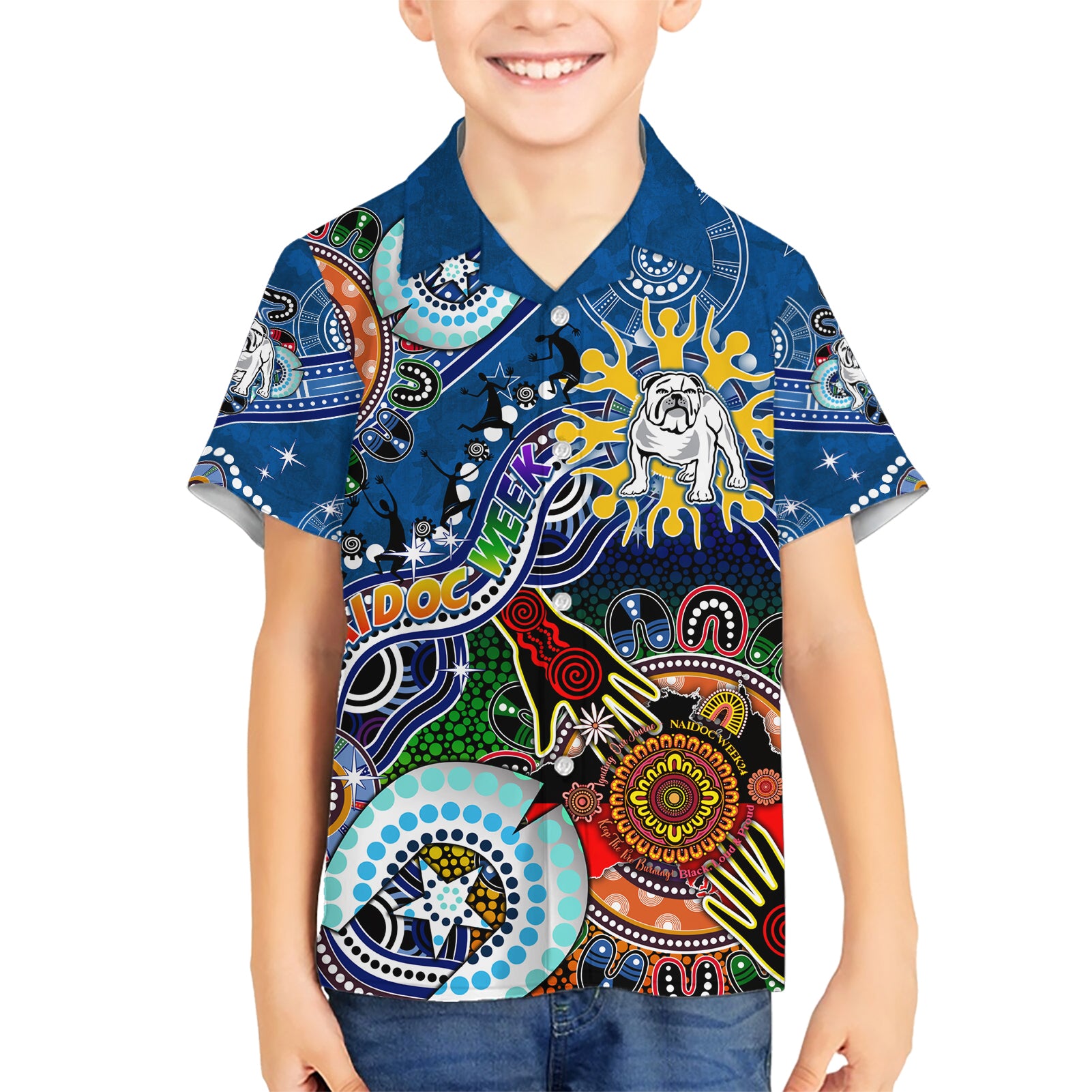 Personalised Bulldogs NAIDOC Week 2024 Hawaiian Shirt Australia Aboriginal Dot Painting