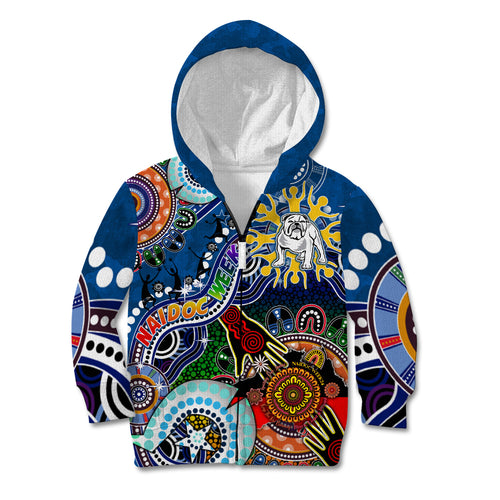 Personalised Bulldogs NAIDOC Week 2024 Kid Hoodie Australia Aboriginal Dot Painting