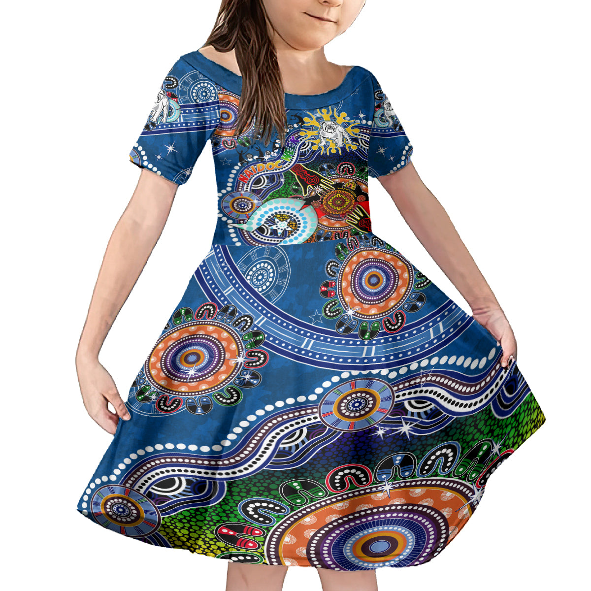 Personalised Bulldogs NAIDOC Week 2024 Kid Short Sleeve Dress Australia Aboriginal Dot Painting